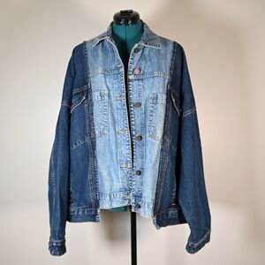 BDG Blue Two-tone Oversized Fit Baggy Unisex Jean Denim Jacket With Pockets